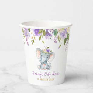 Kleine Elefantendusche mit lila Blütendusche Pappbecher