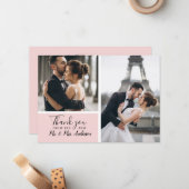 Kleine Elegante Blush 2 Foto Collage Wedding Mitteilungskarte (Vorderseite/Rückseite Beispiel)