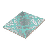 Kleine Elegante Chic Aquamarin Blue Damask Tile Fliese (Seite)