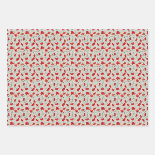 Kleine elegante Rote Mohnblume und grüne Wasserfar Geschenkpapier Set (Vorderseite 3)