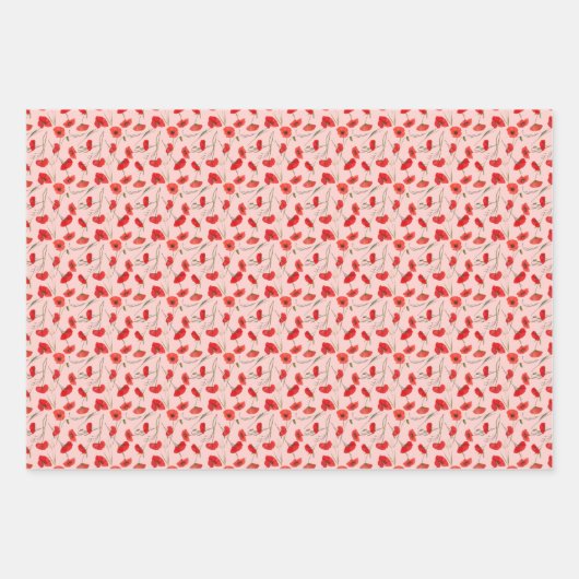 Kleine elegante Rote Mohnblume und grüne Wasserfar Geschenkpapier Set (Vorderseite 2)