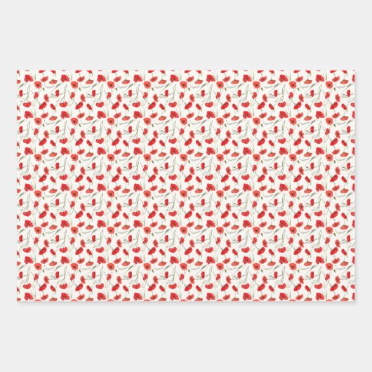 Kleine elegante Rote Mohnblume und grüne Wasserfar Geschenkpapier Set (Vorderseite)