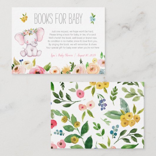 Kleine Elephant Floral Books for Baby Library Begleitkarte (Vorne/Hinten)
