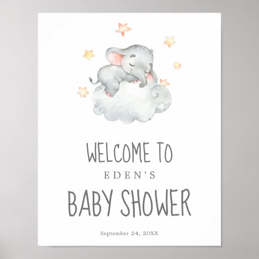 Kleine Elephant Girl Baby Dusche Willkommen Poster (Vorne)