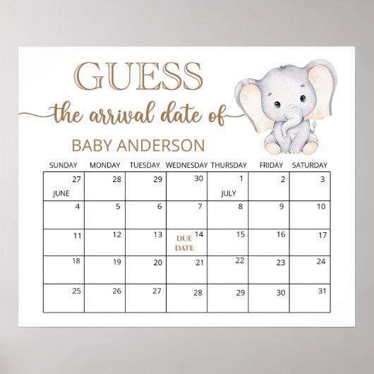 Kleine Elephant Guess Due Date Calendar Poster (Vorne)