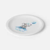 Kleine Elephant Prince Niedlich Blue Baby Dusche Pappteller (Schrägansicht)