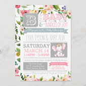 Kleine Elephant Watercolor Floral Baby Dusche Einladung (Vorne/Hinten)