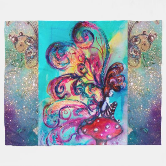 KLEINE ELF DER MUSHÖME Pink Blue Fantasy Fleecedecke (Vorderseite (Horizontal))