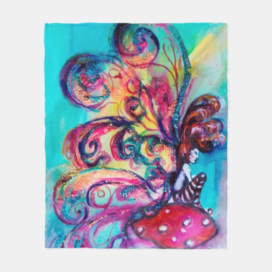 KLEINE ELF DER MUSHÖME Pink Blue Fantasy Fleecedecke (Vorderseite)