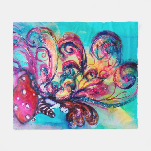 KLEINE ELF DER MUSHÖME Pink Blue Fantasy Fleecedecke (Vorderseite (Horizontal))