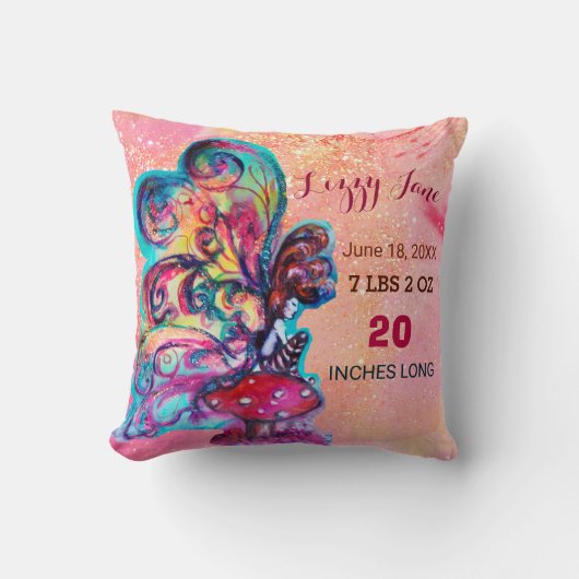 KLEINE ELF-MUSCHRÄUME BABY SHOWER Baby Birth Stats Kissen (Vorderseite)