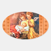 Kleine Engel am Rande Ovaler Aufkleber (Vorderseite)