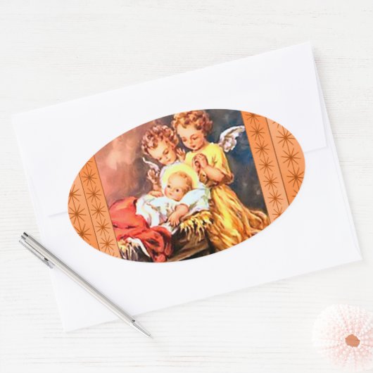 Kleine Engel am Rande Ovaler Aufkleber (Umschlag)