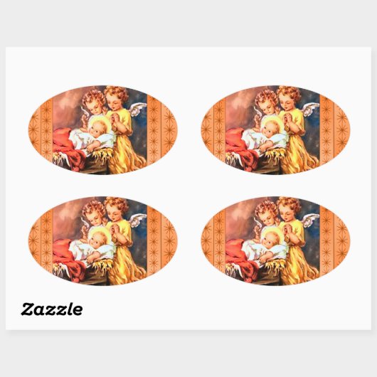 Kleine Engel am Rande Ovaler Aufkleber (Blatt)