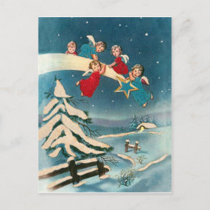 Kleine Engel auf Sternschnuppe, Weihnachtsgruß Postkarte