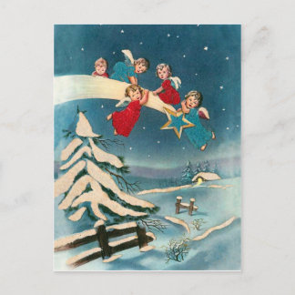 Kleine Engel auf Sternschnuppe, Weihnachtsgruß Postkarte