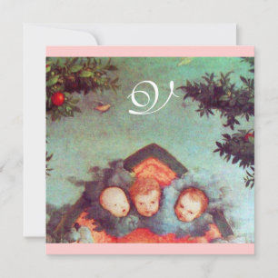 KLEINE ENGEL MONOGRAMM helles antikes Blau Rosa Einladung