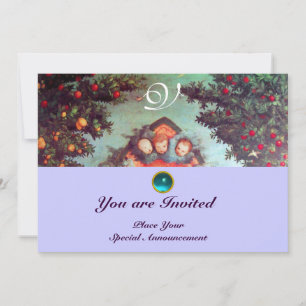 KLEINE ENGEL MONOGRAMM helles antikes Blau Rot Einladung