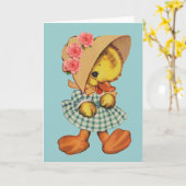 Kleine Ente im Kleid und in der Mütze Karte (Gelbe Blume)