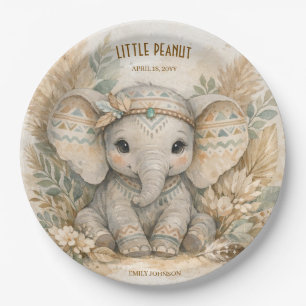 Kleine Erdnuss Boho Safari Elefant Junge Babyparty Pappteller