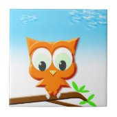 Kleine Eule auf einer Zweige Fliese (Vorderseite)