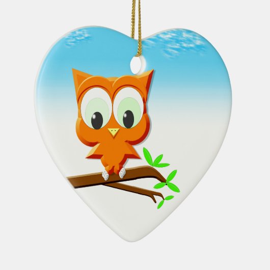 Kleine Eule auf einer Zweige Keramikornament (Rechts)