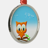 Kleine Eule auf einer Zweige Silbernes Ornament (Rechts)