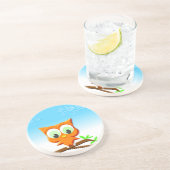 Kleine Eule auf einer Zweige Untersetzer (Seite)