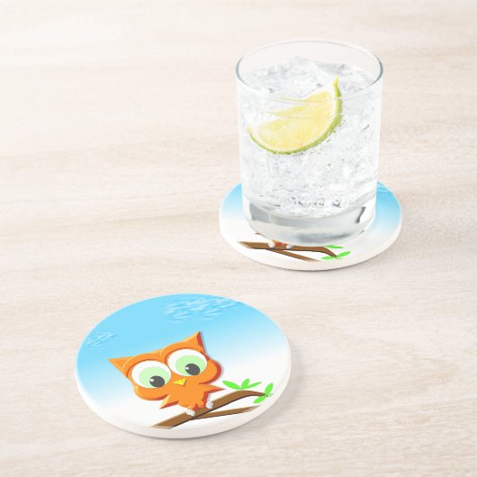 Kleine Eule auf einer Zweige Untersetzer (Seite)