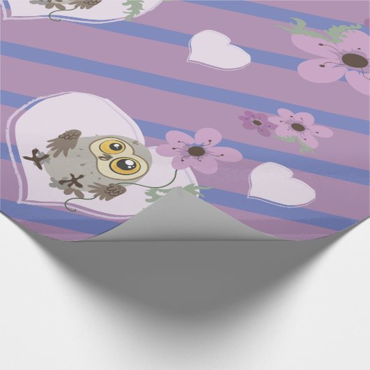 Kleine Eule Herz & Blume Geschenkpapier (Ecke)