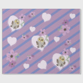 Kleine Eule Herz & Blume Geschenkpapier (Flach)