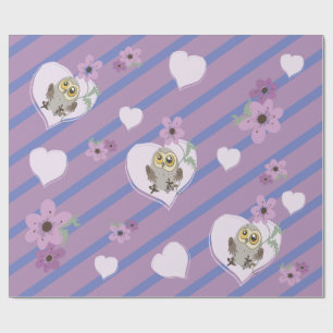 Kleine Eule Herz & Blume Geschenkpapier