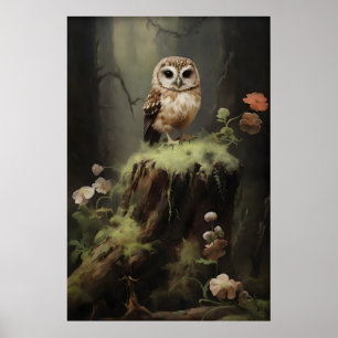 Kleine Eulenwald-Wandbild, Botanische Malerei Poster