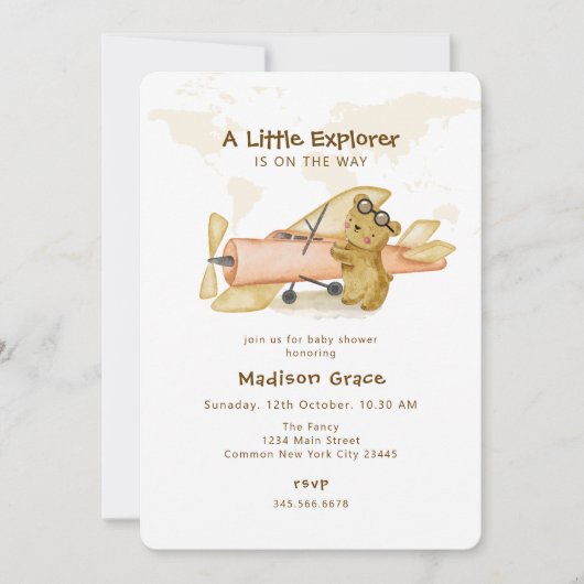 Kleine Explorer-Bärenmappe-Babydusche Einladung (Vorderseite)