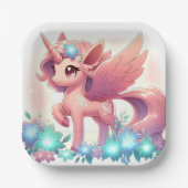 Kleine Fantasy Unicorn Kinderdusche Pappteller (Vorderseite)