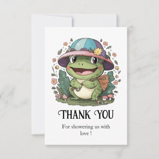 Kleine farbenfrohe Frog Baby Dusche Dankeskarte (Vorderseite)