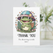 Kleine farbenfrohe Frog Baby Dusche Dankeskarte (Stehend Vorderseite)