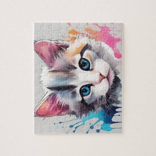 Kleine farbenfrohe Niedliche Katze Puzzle (Vertikal)