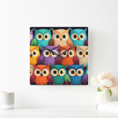 Kleine farbenfrohe Owls Quadratische Wanduhr (Zuhause)
