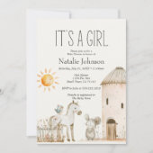 Kleine Farm Kinderzimmer Tiere Mädchen Kinderdusch Einladung (Vorderseite)