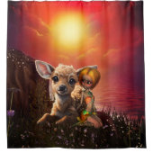 Kleine Fee und die niedliche Fawn. Duschvorhang (Vorderseite)