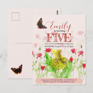 Kleine Fee und Mohnblumen Postkarte