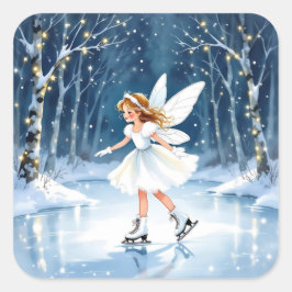 Kleine Feen-Eislauf-Weihnachten Quadratischer Aufkleber