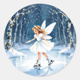 Kleine Feen-Eislauf-Weihnachten Runder Aufkleber