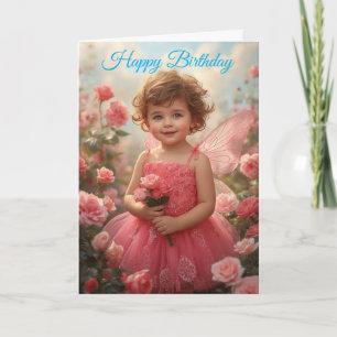 Kleine Feen-Elfe in Rosa Rosen Geburtstag  Karte