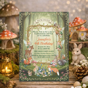 Kleine Feen Whimsical Wald 4. Geburtstagsfeier Einladung