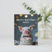 Kleine Ferkelmilch auf einem Geburtstagskuchen Postkarte (Stehend Vorderseite)