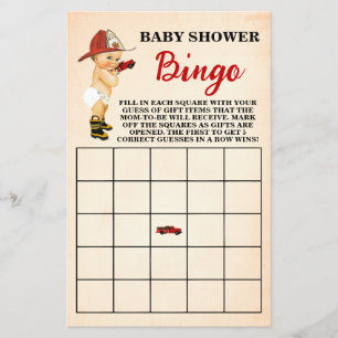 Kleine Firefighter Baby Shower Bingo Game Card Flyer