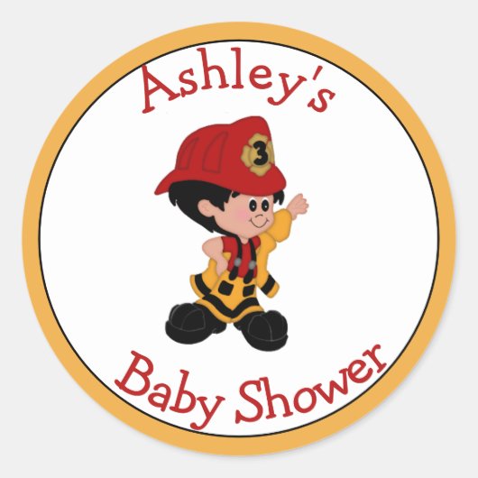 Kleine Firefighter Baby Shower Stickers (Vorderseite)