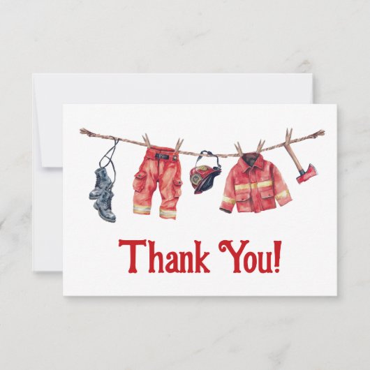 Kleine Firefighter-Wäscheleine Vielen Dank Hinweis Einladung (Vorderseite)